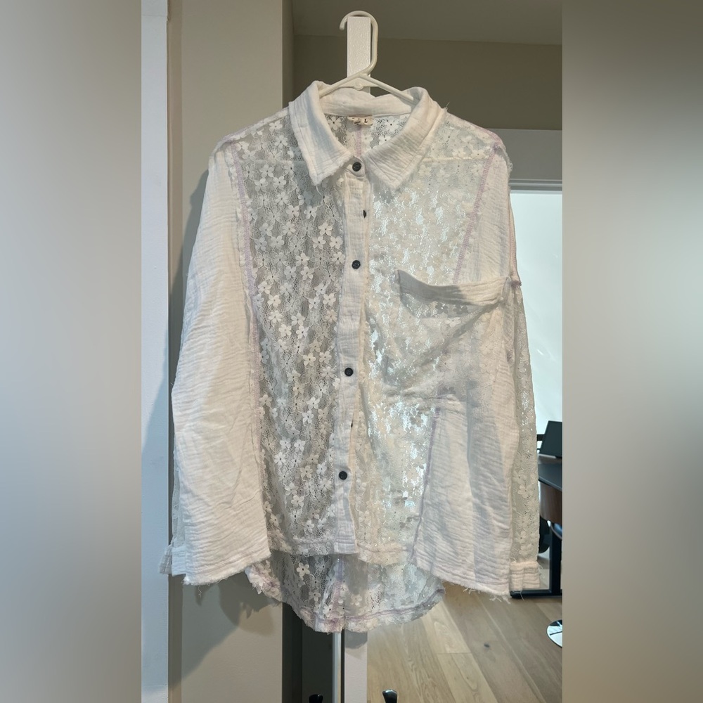 White Lace Button-Up Shirt